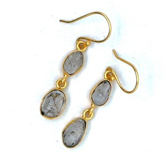 Elsbeth Raw Stone 2 Tier Hook Earrings [Best Seller]