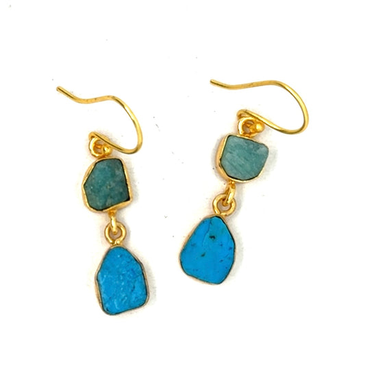 Carina Raw Stone 2 Tier Hook Earrings [Best Seller]