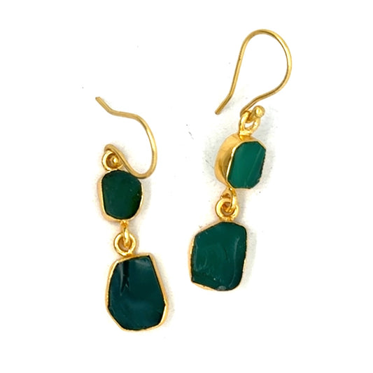 Britney Raw Stone 2 Tier Hook Earrings [Best Seller]