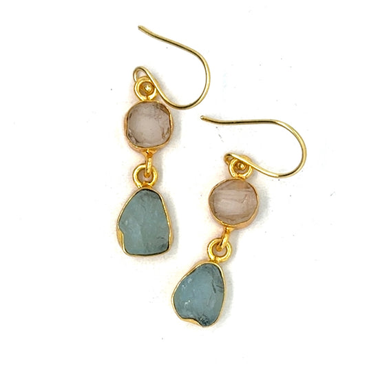 Ingrid Raw Stone 2 Tier Hook Earrings [Best Seller]