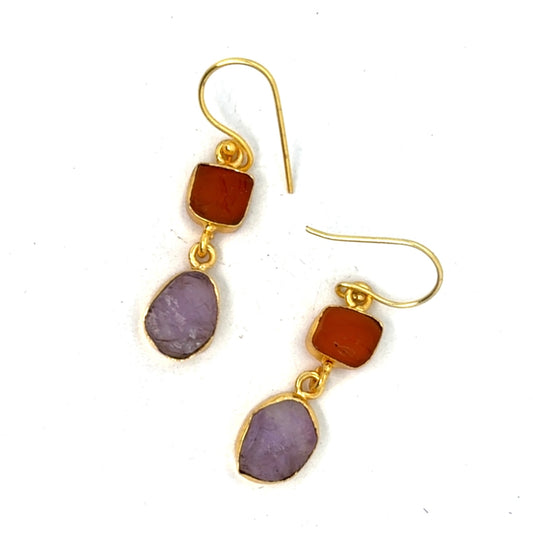 Lyra Raw Stone 2 Tier Hook Earrings [Best Seller]