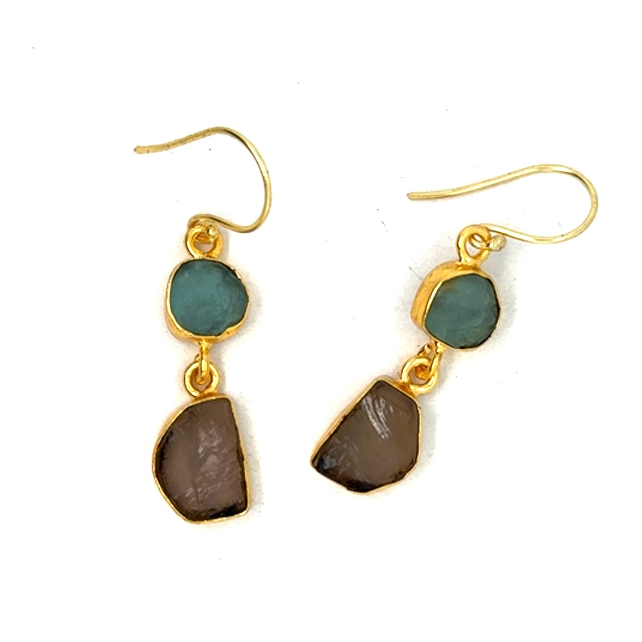 Leona Raw Stone 2 Tier Hook Earrings [Best Seller]