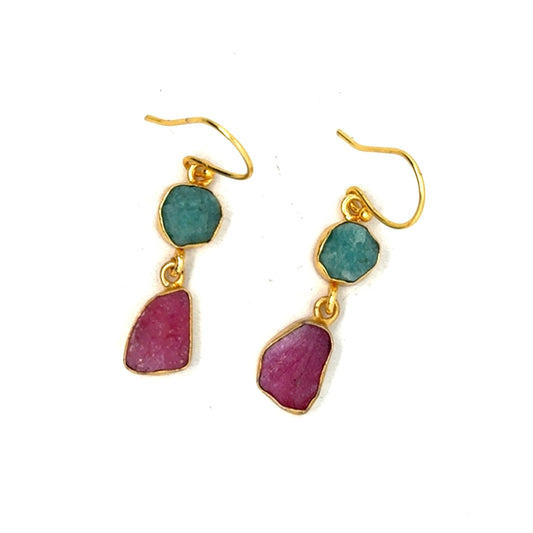 Lark Raw Stone 2 Tier Hook Earrings [Best Seller]