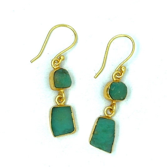 Henrietta Raw Stone 2 Tier Hook Earrings [Best Seller]