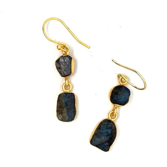 Fern Raw Stone 2 Tier Hook Earrings [Best Seller]