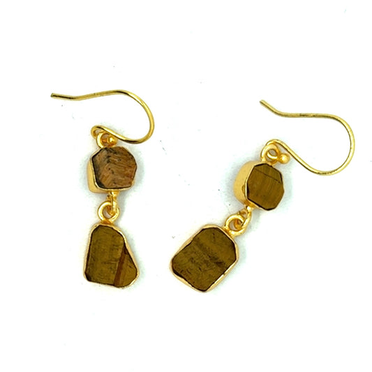 Leta Raw Stone 2 Tier Hook Earrings [Best Seller]