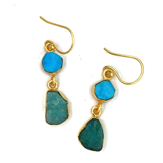 Briana Raw Stone 2 Tier Hook Earrings [Best Seller]