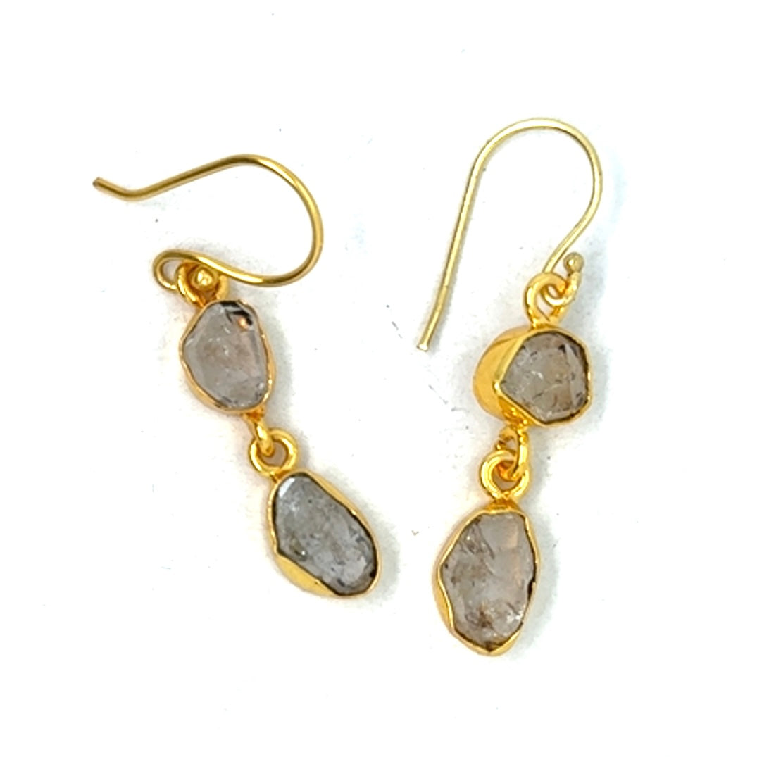 Corinne Raw Stone 2 Tier Hook Earrings [Best Seller]