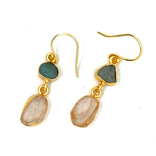 Yvonne Raw Stone 2 Tier Hook Earrings [Best Seller]