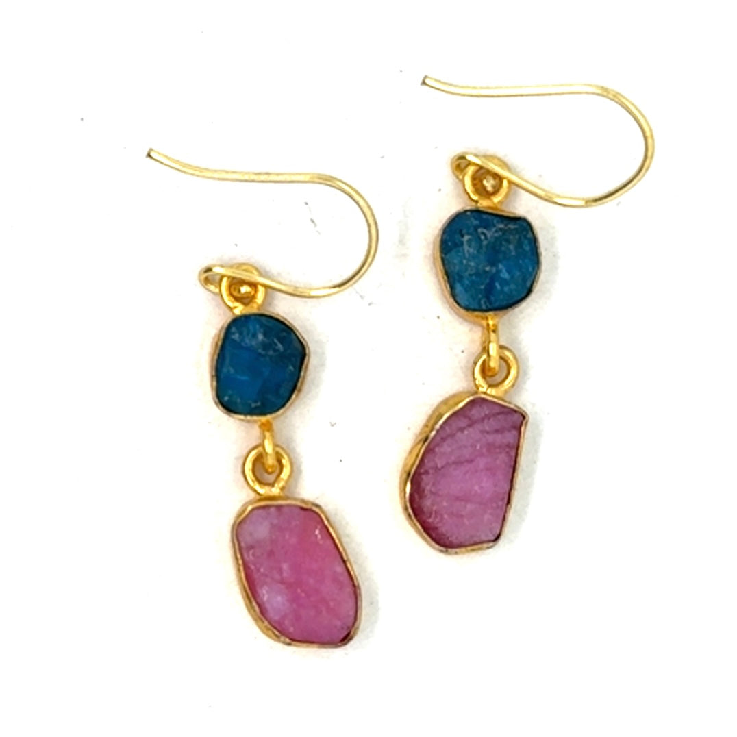 Arisbeth Raw Stone 2 Tier Hook Earrings [Best Seller]