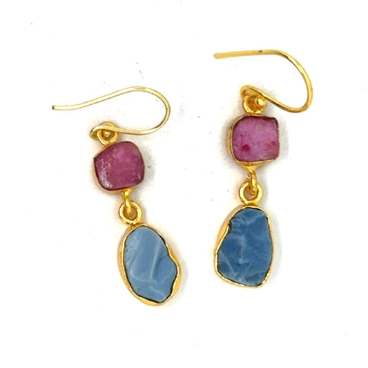 Cleo Raw Stone 2 Tier Hook Earrings [Best Seller]