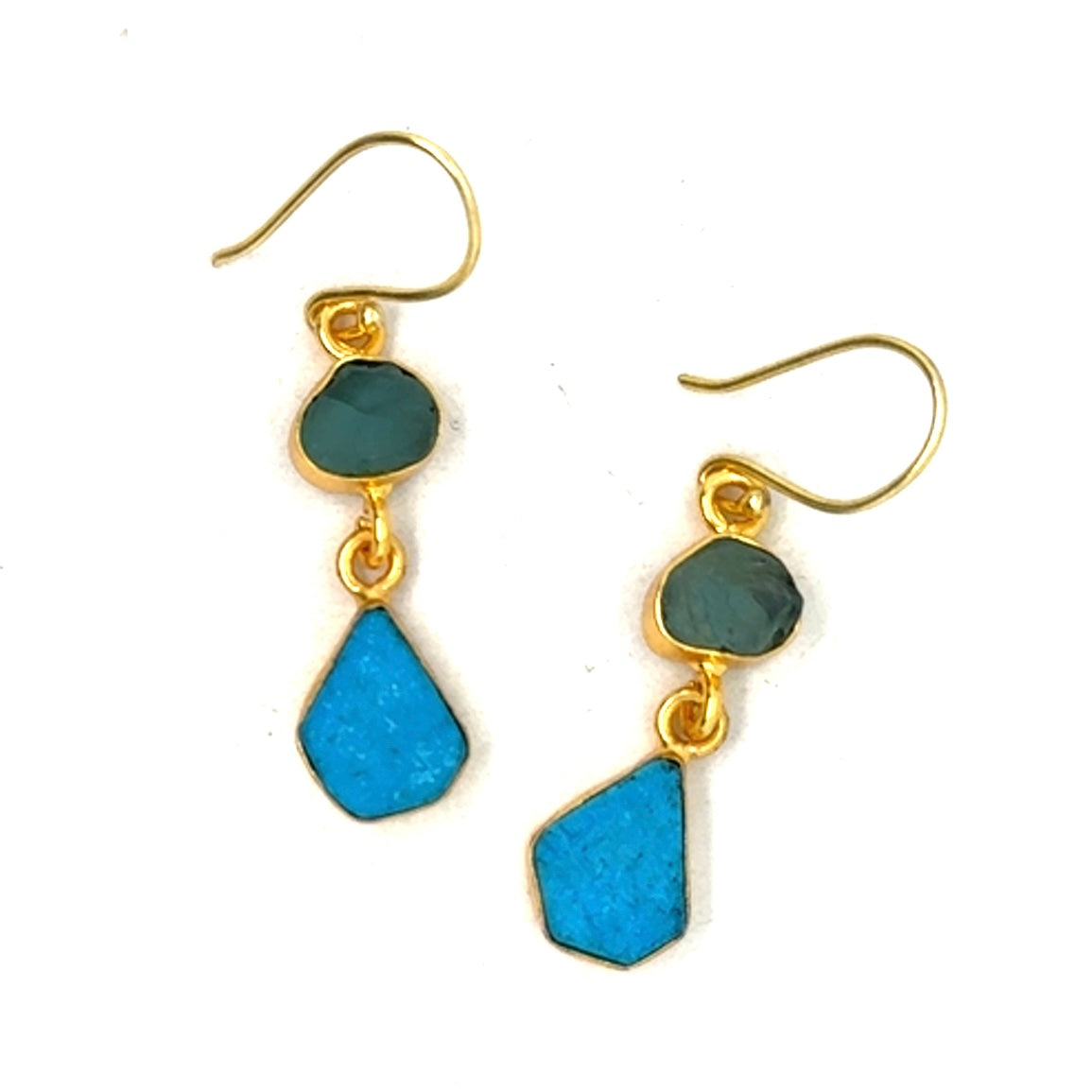 Belinda Raw Stone 2 Tier Hook Earrings [Best Seller]