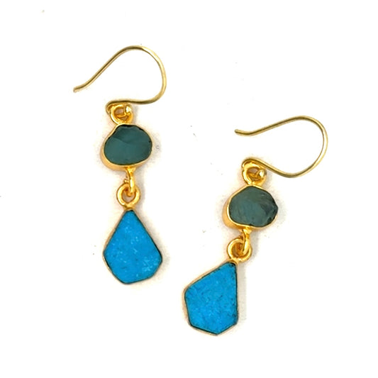 Belinda Raw Stone 2 Tier Hook Earrings [Best Seller]