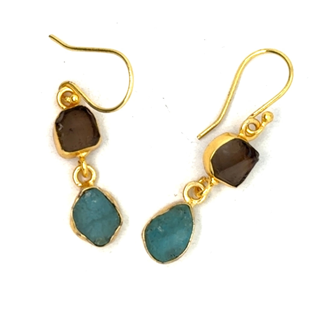 Aranza Raw Stone 2 Tier Hook Earrings [Best Seller]