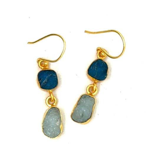 Bernice Raw Stone 2 Tier Hook Earrings [Best Seller]