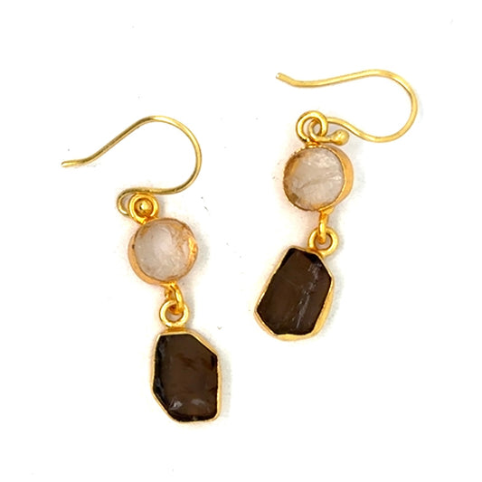 Cecily Raw Stone 2 Tier Hook Earrings [Best Seller]