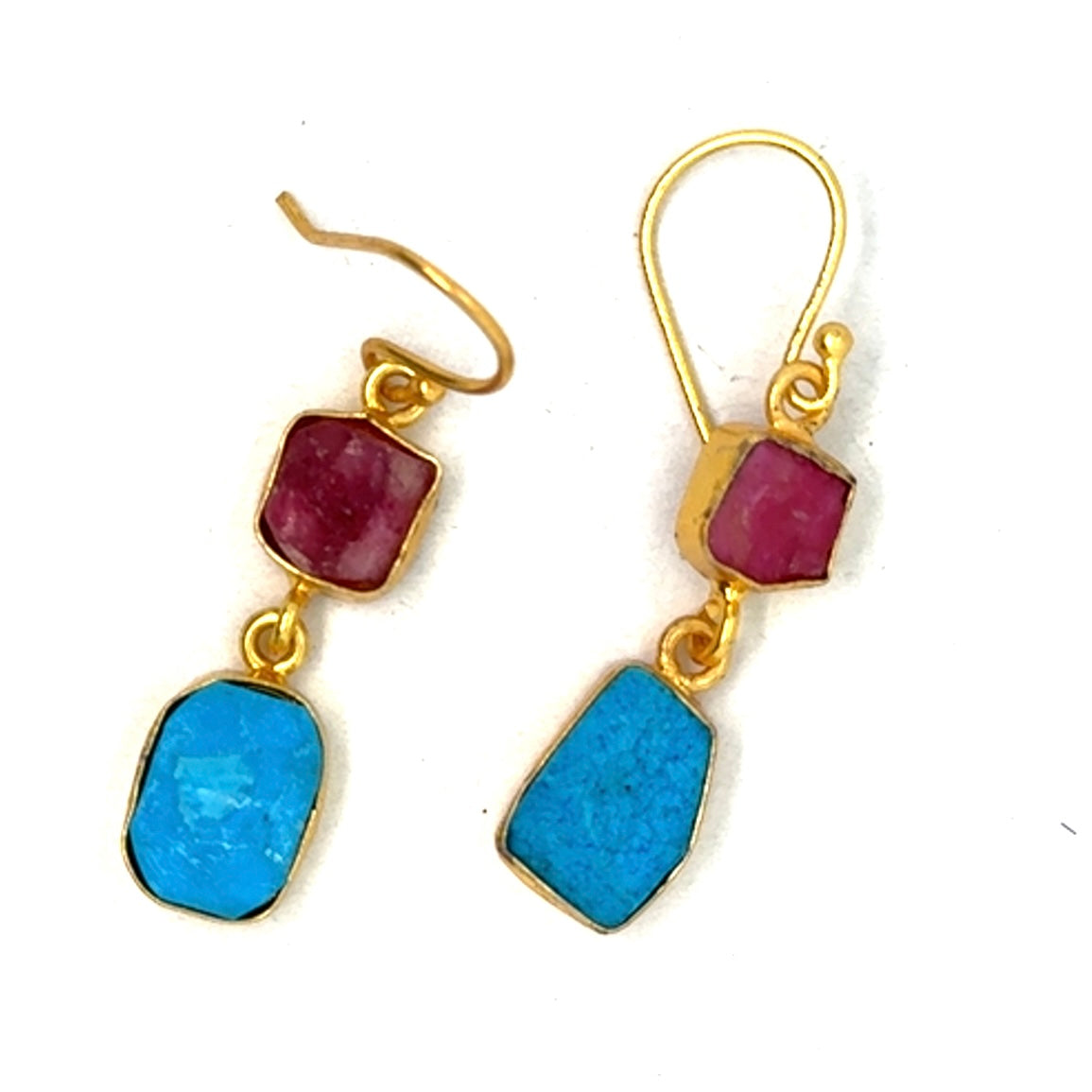 Gladys Raw Stone 2 Tier Hook Earrings [Best Seller]