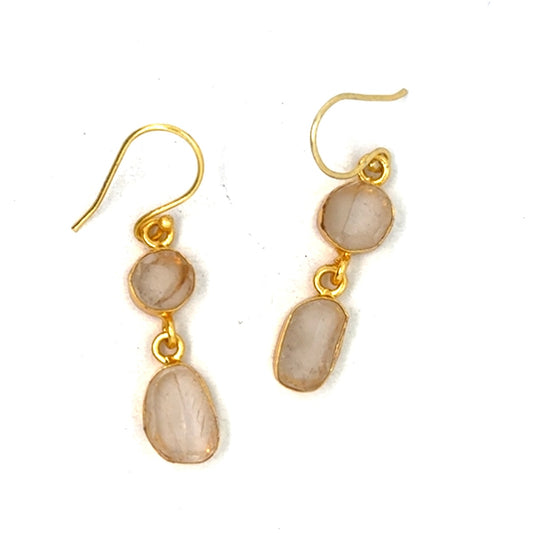 Crystal Raw Stone 2 Tier Hook Earrings [Best Seller]