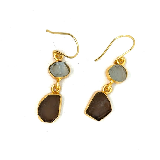 Leanna Raw Stone 2 Tier Hook Earrings [Best Seller]