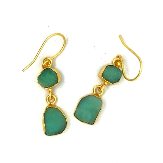 Anya Raw Stone 2 Tier Hook Earrings [Best Seller]