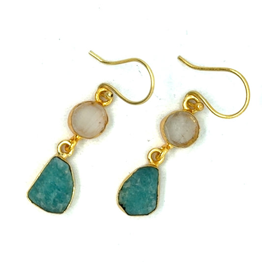 Nadine Raw Stone 2 Tier Hook Earrings [Best Seller]
