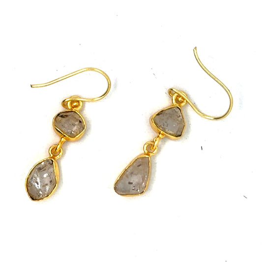 Ester Raw Stone 2 Tier Hook Earrings [Best Seller]