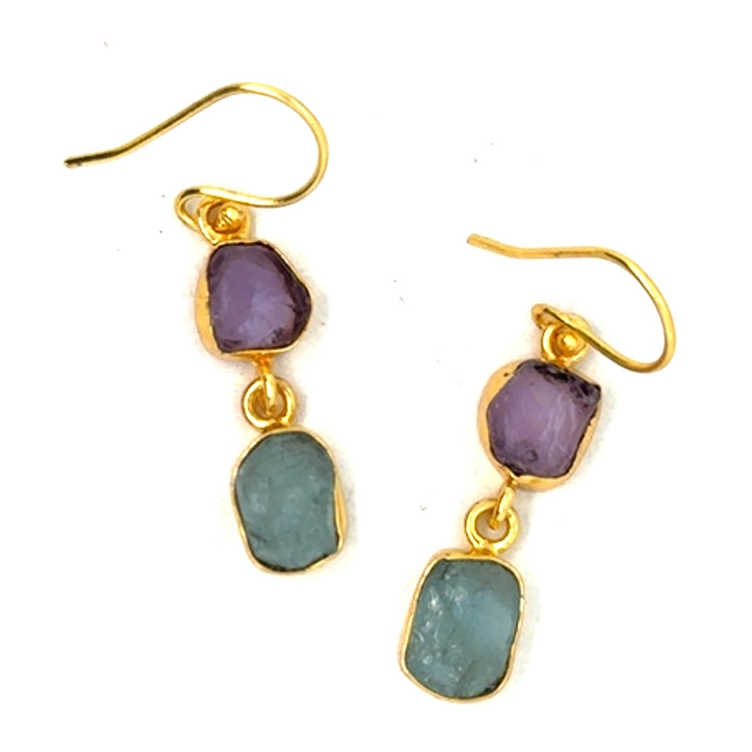 Alana Raw Stone 2 Tier Hook Earrings [Best Seller]