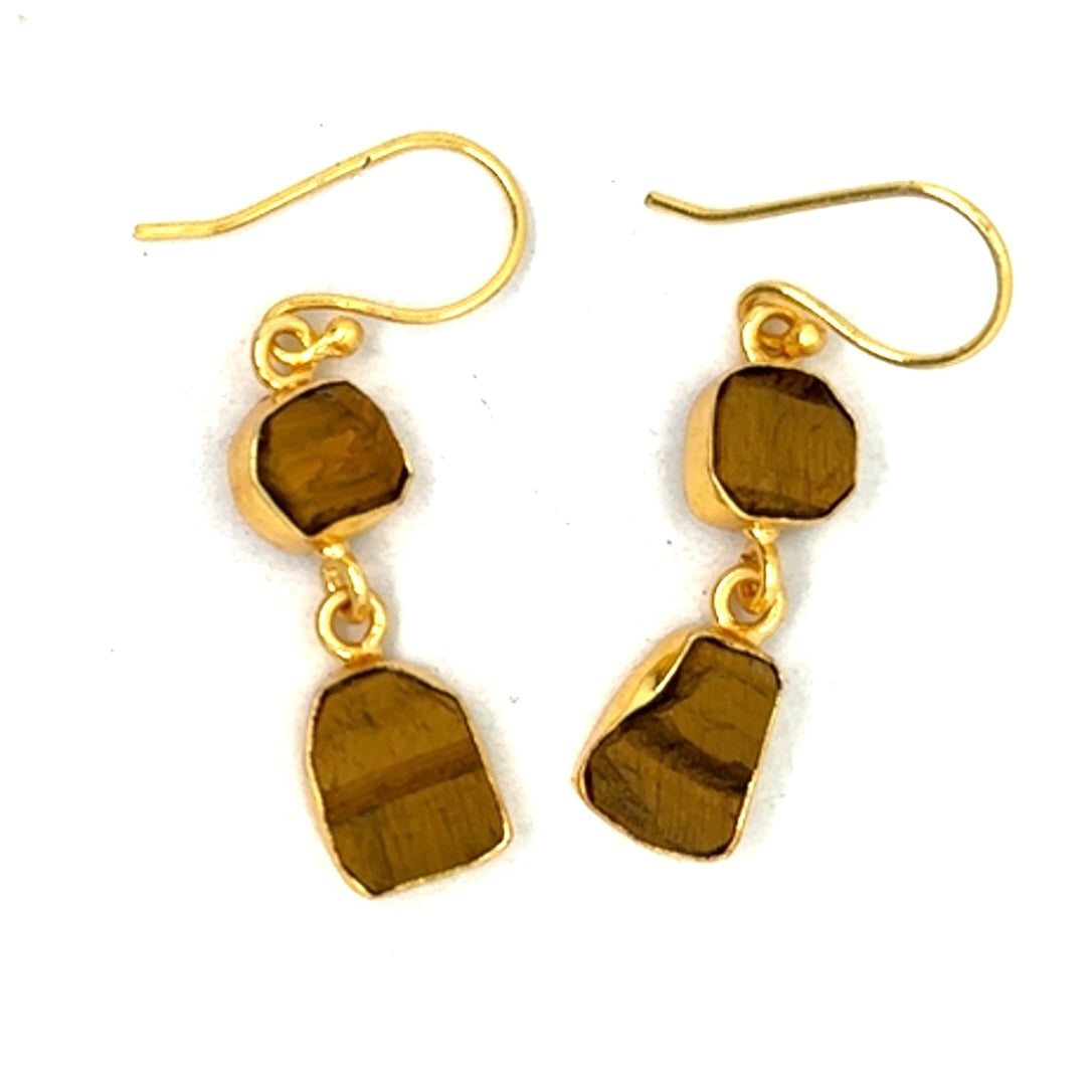 Dora Raw Stone 2 Tier Hook Earrings [Best Seller]