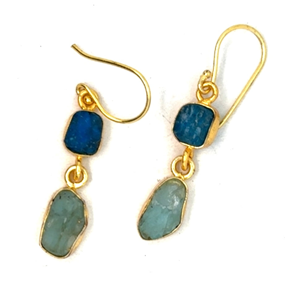 Teresa Raw Stone 2 Tier Hook Earrings [Best Seller]