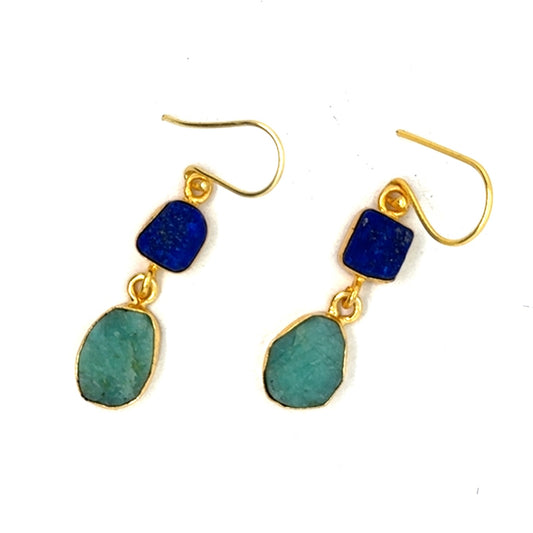 Frieda Raw Stone 2 Tier Hook Earrings [Best Seller]