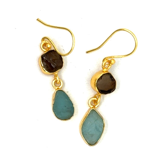 Cynthia Raw Stone 2 Tier Hook Earrings [Best Seller]