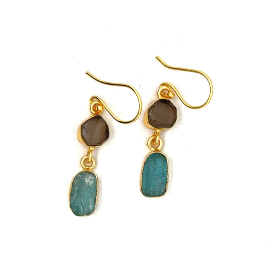Kiera Raw Stone 2 Tier Hook Earrings [Best Seller]