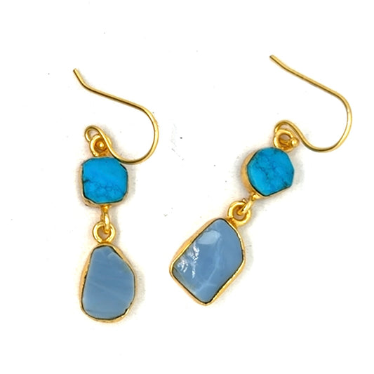 Dawn Raw Stone 2 Tier Hook Earrings [Best Seller]