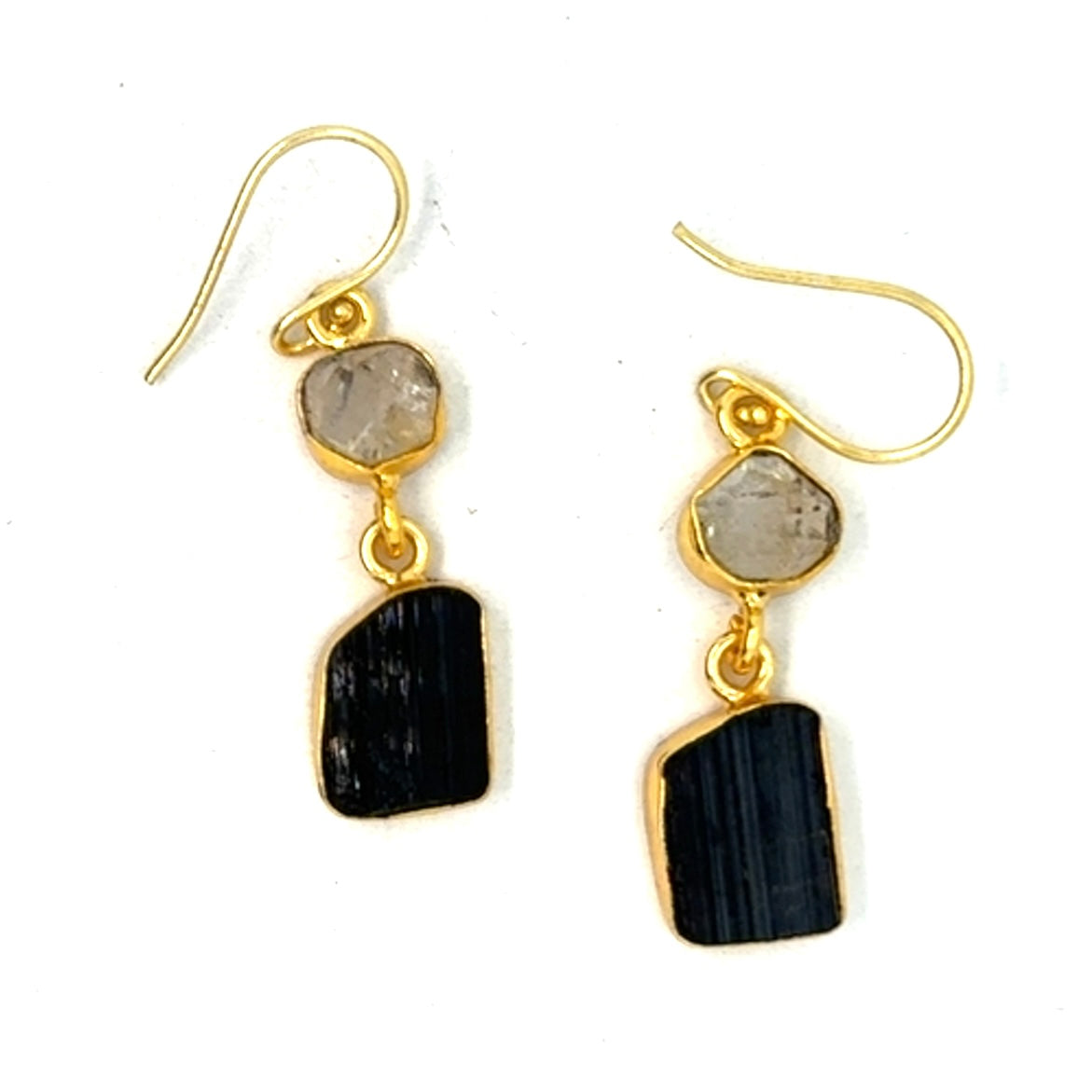 Daphne Raw Stone 2 Tier Hook Earrings [Best Seller]