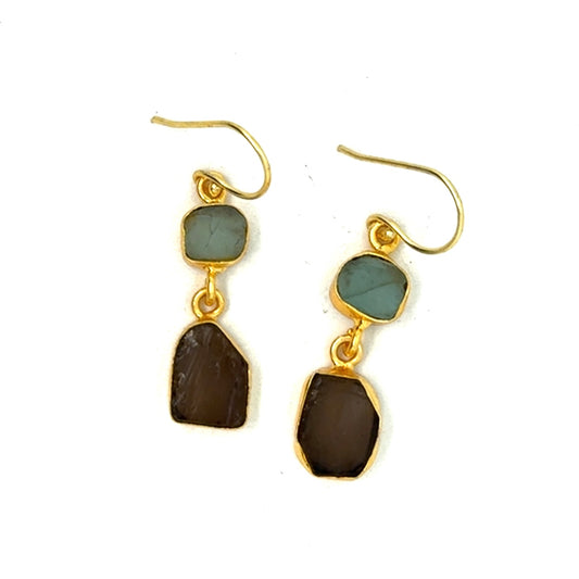 Ivette Raw Stone 2 Tier Hook Earrings [Best Seller]