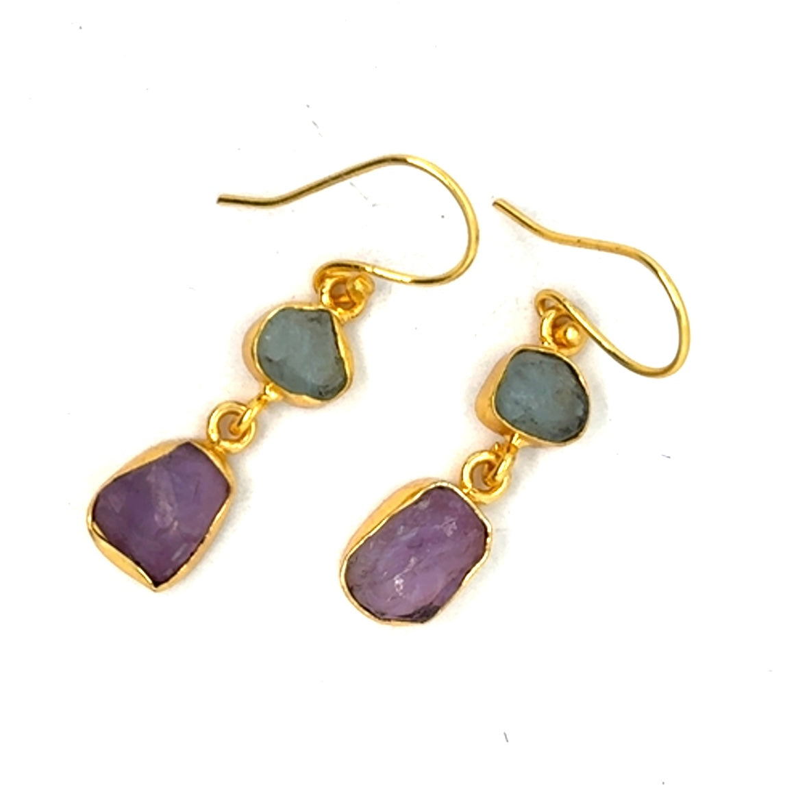 Mindy Raw Stone 2 Tier Hook Earrings [Best Seller]