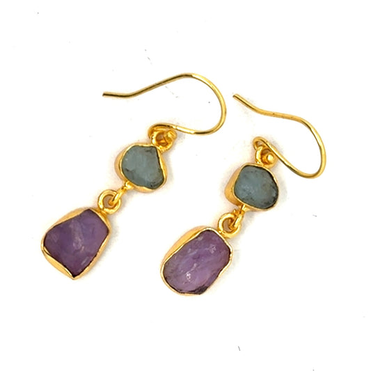 Mindy Raw Stone 2 Tier Hook Earrings [Best Seller]