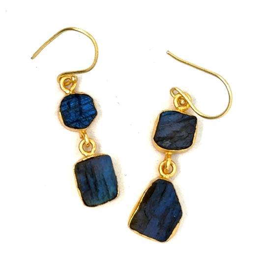 Elora Raw Stone 2 Tier Hook Earrings [Best Seller]