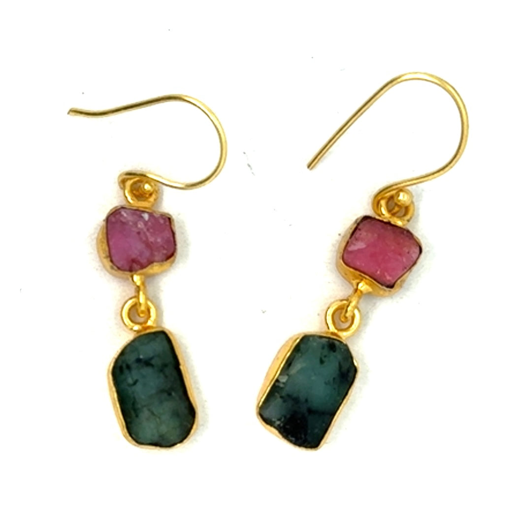 Cassidy Raw Stone 2 Tier Hook Earrings [Best Seller]