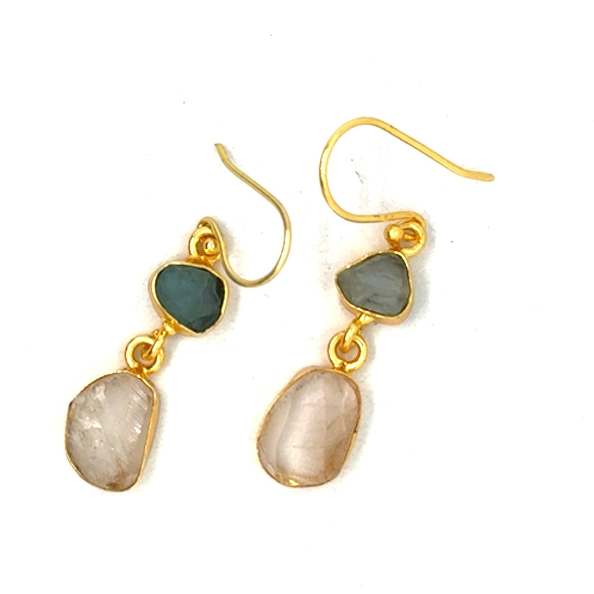 Miranda Raw Stone 2 Tier Hook Earrings [Best Seller]