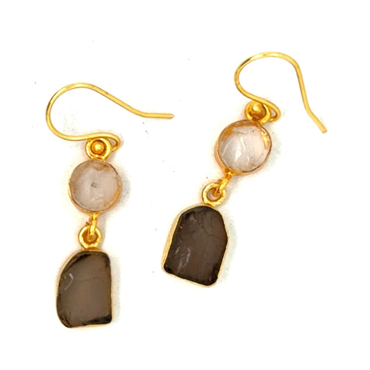 Beatrice Raw Stone 2 Tier Hook Earrings [Best Seller]