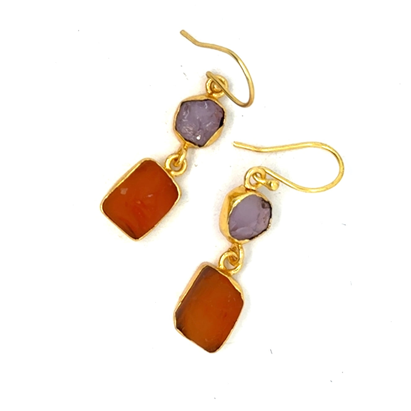 Marian Raw Stone 2 Tier Hook Earrings [Best Seller]