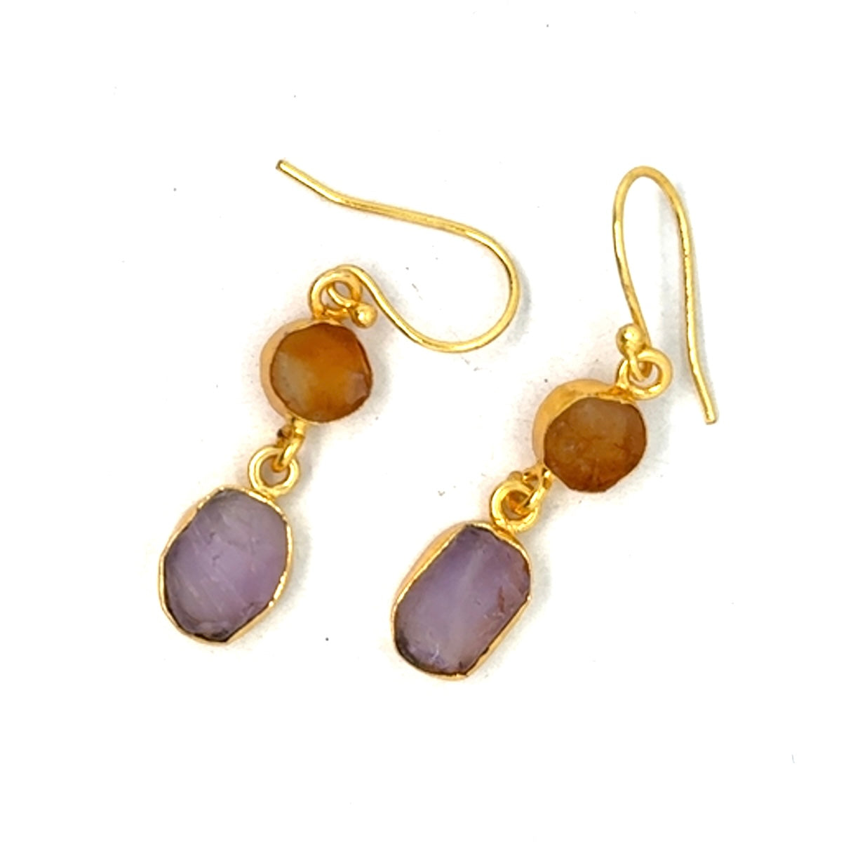 Mavis Raw Stone 2 Tier Hook Earrings [Best Seller]