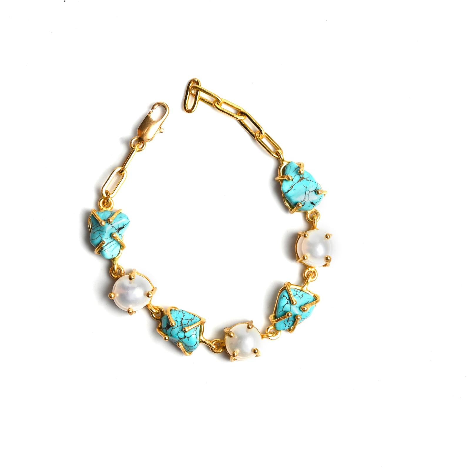 Bracelet Turquoise & Pearl (Claw)